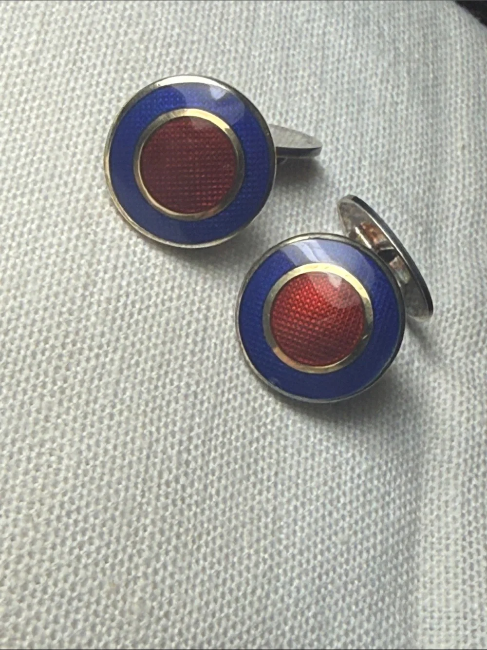 925 Italy Round Blue and Red Enamel Cufflinks
